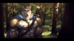  2019 abs anthony_caligula anthro armband baldric biceps big_muscles brown_body brown_fur canid canine canis cape clothed clothing digital_media_(artwork) forest fur hi_res looking_at_viewer male mammal melee_weapon multicolored_body multicolored_fur muscular muscular_anthro muscular_male oskolokcat sheathed_weapon solo sword topless topless_male tree two_tone_body two_tone_fur weapon white_body white_fur wolf zilch1998 