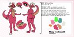  anthro anus big_butt breasts butt countershading dododragon56 dotted_background ear_piercing ear_ring female genitals green_eyes hi_res horn jewelry kobold meep_the_kobold_(character) model_sheet nipples non-mammal_breasts nude pattern_background piercing pussy raised_tail red_body reptile scalie simple_background smile solo text thick_thighs 