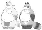  2017 anthro asian_clothing belly bulge canid canine chiro_(artist) clothing duo east_asian_clothing fundoshi japanese_clothing kemono male mammal moobs nipples overweight overweight_male raccoon_dog simple_background tanuki underwear white_background 