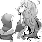  absurdres amputee bandages bangs blush breasts butt_crack covered_nipples from_behind hand_on_hip highres large_breasts long_hair lulu-chan92 monochrome rwby smile tank_top twitter_username wavy_hair yang_xiao_long 