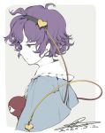  1girl artist_name blank_stare blouse blue_blouse buttons closed_mouth curly_hair dated expressionless eyeball frilled_shirt_collar frills hair_ornament hairband heart heart_hair_ornament komeiji_satori long_sleeves looking_to_the_side pink_hair portrait purple_eyes ribbon-trimmed_collar ribbon_trim shihou_(g-o-s) short_hair signature simple_background third_eye touhou wide_sleeves 