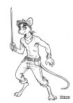  inks male mammal melee_weapon monochrome mouse murid murine narcoticdream rat rodent sewing_needle sword weapon 