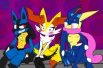  anthro black_body black_fur blue_body blue_fur blush braixen clenched_teeth detailed_background explosives female fluffy fluffy_tail fur grenade greninja group hi_res knightmoonlight98 lucario male multicolored_body multicolored_fur nintendo open_mouth open_smile pok&eacute;mon pok&eacute;mon_(species) red_body red_eyes red_fur sitting smile spikes teeth tongue tongue_out two_tone_body two_tone_fur video_games weapon white_body white_fur yellow_body yellow_fur 