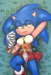  2020 anthro armor blue_body blue_fur blush bottomwear breasts clothed clothing clover crossgender dress eulipotyphlan female footwear four_leaf_clover fur gauntlets gloves green_eyes half-closed_eyes hand_behind_head handwear hedgehog hi_res holding_object krazyelf looking_at_object lying mammal medium_breasts narrowed_eyes on_back on_grass on_ground open_mouth partially_visible_genitals raised_arm raised_leg red_bottomwear red_clothing red_footwear red_topwear smile solo sonic_the_hedgehog sonic_the_hedgehog_(series) spread_legs spreading tan_inner_ear topwear white_clothing white_footwear white_topwear yellow_clothing yellow_topwear 