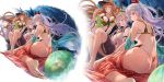  3girls animal_ears ass bangs bikini blue_eyes bow breasts brown_hair cleavage commentary_request fate/grand_order fate_(series) fox_ears large_breasts long_hair medium_hair miyamoto_musashi_(fate/grand_order) multiple_girls pink_hair ponytail red_bikini red_bow red_eyes revision sarong sidelocks smile suzuka_gozen_(fate) swimsuit tomoe_gozen_(fate/grand_order) very_long_hair white_bikini white_hair yatsuka_(846) yellow_eyes 