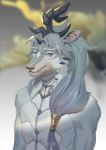  absurd_res anthro asian_mythology chinese_mythology clothed clothing detailed_background east_asian_mythology fur grey_body grey_ears grey_eyes grey_fur grey_hair grey_scales hair hi_res horn juan_yun kirin long_hair male multicolored_body multicolored_fur mythology night oberon_kuo scales sdorica sdorica_sunset sky spikes star starry_sky topless two_tone_body two_tone_fur white_body white_fur 