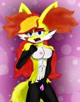  anthro black_body black_fur blue_eyes breasts delphox detailed_background fangs female fluffy fluffy_tail fur genitals knightmoonlight98 nintendo nipples open_mouth pok&eacute;mon pok&eacute;mon_(species) pussy red_body red_fur solo tongue video_games white_body white_fur yellow_body yellow_fur 