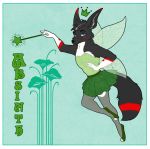  absinthe alcohol anthro beverage clothed clothing crossdressing dunnowhattowrite fairy green_fairy hi_res insect_wings label male pasterz pokefox solo wand wings 