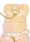  2017 anthro belly blush bodily_fluids bulge chiro_(artist) clothing domestic_pig genital_fluids hi_res kemono male mammal moobs nipples overweight overweight_anthro overweight_male peeing rope simple_background solo suid suina sus_(pig) underwear urine wetting white_background 