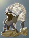  2019 abs anthony_caligula anthro belt biceps big_muscles brown_body brown_fur canid canine canis clothed clothing duo elbow_on_knee father father_and_child father_and_son footwear fur grey_body grey_fur holding_object holding_sword holding_weapon kraso_(xxsparcoxx) looking_at_another looking_at_viewer male mammal marioferro melee_weapon multicolored_body multicolored_fur muscular muscular_anthro muscular_male parent parent_and_child parent_and_son rock son standing step_pose sword toeless_footwear topless topless_male training two_tone_body two_tone_fur weapon white_body white_fur wolf zilch1998 