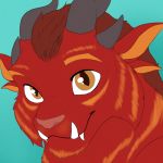  anthro charr dunnowhattowrite fangs felid fur guild_wars horn icon invalid_color male mammal orange_eyes pink_nose red_body red_fur solo video_games 