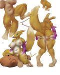  4:5 anus big_breasts breasts butt butt_grab canid canine digimon digimon_(species) female fur genitals goldmikun hand_on_butt hi_res humanoid mammal nipples nude pussy renamon simple_background solo spread_butt spreading video_games white_body yellow_body 