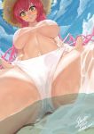  1girl 2020 absurdres ass azur_lane bikini breasts from_below green_eyes hair_between_eyes hat highres large_breasts long_hair pink_hair signature skai_kun solo sun_hat sunglasses surcouf_(azur_lane) surcouf_(loisirs_balneaires)_(azur_lane) swimsuit white_bikini 