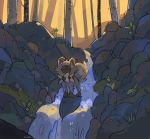  :3 blue_eyes cindy_(pigeoncindy_) closed_mouth commentary english_commentary gen_7_pokemon grass highres leaf no_humans pokemon pokemon_(creature) rock rockruff smile standing stream tree water 