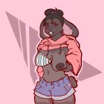  1:1 anthro areola beauty_mark big_areola big_breasts bra breasts clothed clothing clothing_lift empskit female hi_res hoodie lagomorph leporid mammal marlena one_breast_out rabbit sagging_breasts shirt shirt_lift simple_background solo topwear underwear 