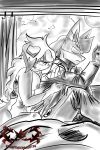  anthro anthro_on_anthro breasts clothed clothing duo eyes_closed female fluffy fluffy_tail fur hi_res interspecies knightmoonlight98 lucario lycanroc male male/female midnight_lycanroc nintendo nipples pok&eacute;mon pok&eacute;mon_(species) simple_background smile video_games white_background 