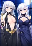  azur_lane belfast_(azur_lane) cleavage dress enterprise_(azur_lane) kishimen no_bra open_shirt 