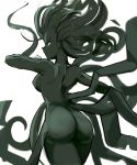  1girl alternate_form ass back black_hair black_sclera breasts dark_skin green_eyes highres huge_ass looking_at_viewer looking_back medium_breasts medium_hair messy_hair one-punch_man rakeem_garcia-cueto solo tatsumaki tentacles thin_waist wide_hips 