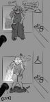  ! anthro baggy_clothing cervid clothing comic confusion dialogue dressing_room_(disambiguation) embarrassed empskit female flashlight genitals hi_res hypnosis mammal mind_control mirror pussy shocked solo wide_hips 