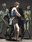  2girls boots breasts brown_hair gun handgun jill_valentine large_breasts multiple_girls nude panties pencil_skirt pistol resident_evil resident_evil_3 short_hair skirt underwear usatarou weapon zombie 