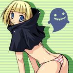  artist_request ass bleach blonde_hair blue_eyes blush butt_crack ghost hood hoodie leaning_forward looking_back lowres no_pants panties pink_panties ririn shadow smile solo standing striped striped_panties underwear 