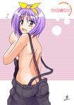  butt_crack dimples_of_venus hiiragi_tsukasa lucky_star naked_overalls no_bra no_panties overalls purple_hair solo strap_slip sweat yasakani_an 