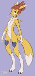  2020 alternate_species anthro arashidrgn breasts canid canine claws digimon digimon_(species) female fur genitals hair hi_res mammal nipples nude pussy renamon rika_nonaka solo white_body white_fur yellow_body yellow_fur 