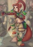  ailurid anthro armor belly blizzard_entertainment breasts chubby_female clothed clothing detailed_background female fighting_pose fur giant_panda hi_res ipheli kung_fu long_tail mammal monk navel oriental pandaren pose red_body red_fur red_panda red_pandaren slightly_chubby smile solo thick_thighs ursid ursine video_games warcraft wide_hips 