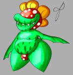  anthro balls biped bulge clothing digital_media_(artwork) elemental_creature eye_moisturizer flora_fauna genitals green_body green_skin hi_res humanoid male mario_bros nintendo not_furry petey_piranha piranha_plant plant polka_dots sharp_teeth simple_background smile solo teeth thong underwear video_games 