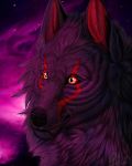  4:5 black_body black_fur canid canine canis detailed detailed_background detailed_fur feral fur hi_res looking_away male mammal markings portrait realistic red_eyes rovdyret_(character) solo tattoo tribal_markings tribal_tattoo warpaint wolf xredpandax_(artist) 