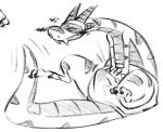  annoyed anthro belly big_belly black_claws blush claws clothing embarrassed erection fangs flookz hi_res horn looking_away male monochrome scalie simple_background solo underwear wide_hips worried 