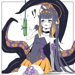  !? 1girl absurdres bangs black_dress blunt_bangs cucumber dress gloves halo highres hololive hololive_english holomyth ninomae_ina&#039;nis pointy_ears solo sweatdrop tearing_up tentacle_hair tentacles virtual_youtuber yurver 