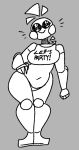  2020 animatronic anthro avian bib bird blush blush_stickers breasts chicken clothed clothing digital_media_(artwork) english_text female fist five_nights_at_freddy&#039;s five_nights_at_freddy&#039;s_2 galliform gallus_(genus) hand_on_hip humanoid looking_down machine monochrome navel panties phasianid qoolguyart robot robot_humanoid simple_background smile smug solo standing tagme text toy_chica_(fnaf) underwear video_games wide_hips 