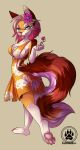  2020 4_toes 5_fingers anthro barefoot canid canine canis clothed clothing digital_media_(artwork) domestic_dog dress eyebrows eyelashes female fingers furkinghell heterochromia hi_res mammal pink_nose solo standing toes tongue 