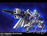  alternate_color blue_eyes character_name chibi clenched_hand commission extreme_gundam_type_leo_ii_vs gun gundam gundam_exa gundam_exa_vs haiteku_reibou holding holding_gun holding_weapon mecha no_humans solo space v-fin watermark weapon 