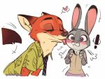  ! &lt;3 2020 anthro blush canid canine chakichakiman clothed clothing dipstick_ears disney duo eyes_closed fox fully_clothed fur grey_body grey_fur judy_hopps lagomorph leporid licking_cheek mammal multicolored_ears necktie nick_wilde orange_body orange_fur purple_eyes rabbit red_fox shirt simple_background tongue tongue_out topwear white_background zootopia 