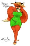  absurd_res aged_up anthro big_breasts big_tail breasts canid canine clothing curvy_figure dipstick_ears dipstick_tail dress female fox fur green_eyes hat headgear headwear hi_res looking_at_viewer mammal multicolored_ears multicolored_tail nipple_outline orange_body orange_fur patty_foxy realius sandles simple_background smile solo sun_hat thick_thighs tight_clothing voluptuous wide_hips 