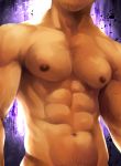  1boy abs bara body_hair chest chest_hair completely_nude cropped_torso facial_hair head_out_of_frame highres male_focus manly masateruteru muscle navel nipples nude original pectorals sideburns solo toned toned_male upper_body veins 