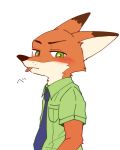  2020 4:5 anthro blep blush canid canine clothing disney fox fur green_eyes half-length_portrait looking_at_viewer male mammal necktie nick_wilde orange_body orange_fur portrait red_fox shirt simple_background solo tongue tongue_out topwear white_background zoonckl zootopia 