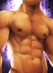  1boy abs bara body_hair chest completely_nude cropped_torso facial_hair head_out_of_frame highres male_focus manly masateruteru muscle navel nipples nude original pectorals sideburns solo toned toned_male upper_body veins 