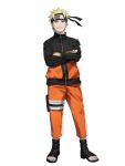  1boy bangs black_footwear black_jacket blonde_hair blue_eyes commentary_request crossed_arms forehead_protector full_body highres himmel_(allsky83) jacket konohagakure_symbol legband long_sleeves looking_at_viewer male_focus naruto_(series) naruto_shippuuden ninja open_toe_shoes orange_jacket orange_pants pants shoes short_hair simple_background smile solo spiked_hair standing tachi-e track_jacket two-tone_jacket uzumaki_naruto very_short_hair whisker_markings white_background 