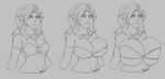  absurd_res big_breasts bra breast_expansion breasts bust_portrait clothing content elf expansion expansion_sequence female growth hair happy hi_res humanoid inflation_bulb jewelry mammal monochrome narusewolf necklace portrait smile soft solo squeezing underwear 