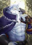  2020 abs anthro canid canine canis clothing facial_hair fur grey_body grey_fur hi_res ixkouu law_(sdorica_sunset) male mammal multicolored_body multicolored_fur muscular muscular_anthro muscular_male pecs sdorica sdorica_sunset solo wolf 