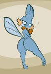  1-upclock 2020 3_toes anthro bandanna big_butt blue_body blue_scales blue_spot breasts brown_background butt female fin half-closed_eyes head_fin hi_res kerchief legs_up mabel_(1-upclock) mostly_nude motion_lines mudkip narrowed_eyes nintendo no_pupils orange_bandanna orange_body orange_kerchief orange_scales pok&eacute;mon pok&eacute;mon_(species) scales simple_background small_breasts smile solo spots spotted_body spotted_scales standing thick_thighs toes video_games white_eyes 