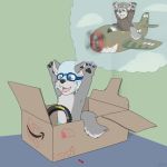  1:1 absurd_res aircraft airplane box canid canine canis crayon diaper diaper_on_head hi_res imagination kitshokat lakota male mammal rider solo toddler wolf young 