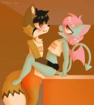  anonymous_cherr_(artist) anthro black_hair blue_body blue_skin brown_body brown_eyes brown_fur canid canine chiropteran colored_nails duo femboy_hooters fox fur girly hair male male/male mammal nails pink_eyes pink_hair terry_(character) 