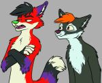  ambiguous_gender anthro black_body black_fur brother brothers canid canine duo fox fur majira_strawberry male mammal red_body red_fur sibling tarou_strawberry zillion_ross 