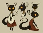  1girl ^_^ antennae apron closed_eyes dress hands_together maniani monster original simple_background tail 