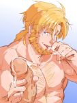  2boys abs after_fellatio bara beard blonde_hair blue_eyes chest chest_hair cum_licking facial_hair finger_licking golden_sun hairy hand_on_another&#039;s_penis highres licking long_hair male_focus manly multiple_boys muscle nipples pectorals penis piikeisandaa robin_(golden_sun) tongue tongue_out uncensored upper_body veins veiny_penis 
