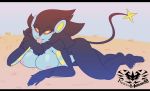  anthro black_bars black_body black_fur blue_body breasts claws detailed_background female fur knightmoonlight98 letterbox luxray lying nintendo nipples open_mouth open_smile pok&eacute;mon pok&eacute;mon_(species) smile solo tongue tongue_out video_games yellow_eyes 